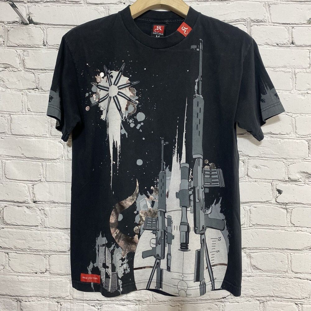 Kallusive BOMBARDED T Shirt Size M Black Religious Hip‎ Hop Leave Your Mark AOP